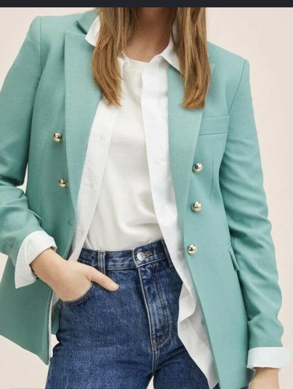 NWT Mango Double-Breasted Mint Green Blazer - Picture 2 of 12